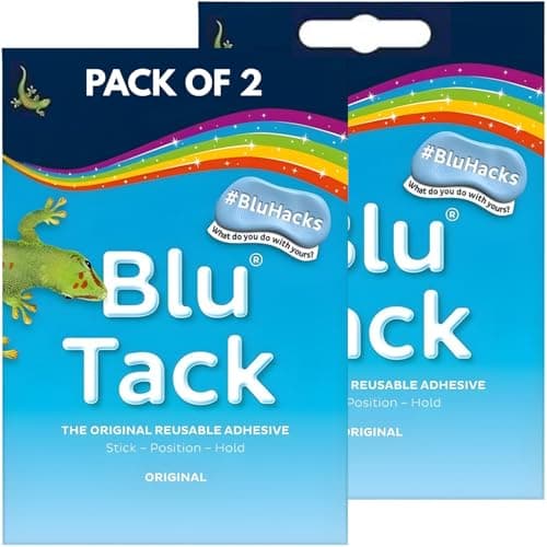 Image of High Vibrant 2x Bostik Blu Tack Original Reusable Adhesive Pack Home Office DIY Use BluHacks Smart Adhesives Alternative to Pins & Tape 60g