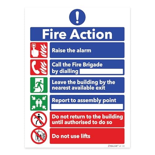 Image of RDLCAR Fire Action Notice Sign Self Adhesive Vinyl Essential Fire Safety Signs 150 x 200mm Fire Action Sign Effective and Durable for Emergency Communication