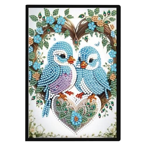 Image of JISHSHAY Diamond Art Notebook Journal Diamond Painting Note Book Gem Art Sketchbook Gem Painting Diary Mosaic Kits for Adults Blank Notebook with Special Shaped Drills 14.5×21cm/5.7×8.26in Bird
