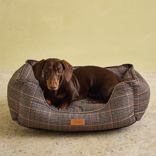 Image of Rosewood x Joules Henson Check Box Bed for Dogs, Small Dog Bed, Padded Sides, Non-Slip Base, Luxury Pet Bed for Small Dogs and Cats