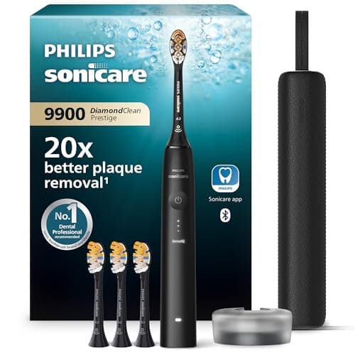 Image of Philips Sonicare DiamondClean 9900 Prestige Electric Toothbrush, with SenseIQ Technology and App, 5 Brushing Modes, 3 Intensity Levels, Charging Travel Case, Black, Model HX9992/43