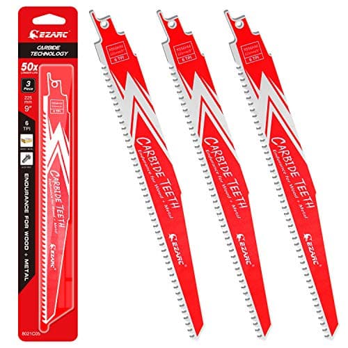 Image of EZARC Carbide Reciprocating Saw Blade R956HM Endurance for Hard Wood and Metal Demolition 225mm 6TPI, 3-Pack