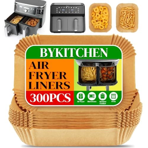 Image of 300 PCS Air Fryer Liners for Dual Air Fryer, BYKITCHEN Airfryer Liners Disposable for Keplin 9L & Ninja Foodi Max, Parchment Paper Accessories for AF400UK/AF300UK/DZ400UKSTGD & Other Double Fryers