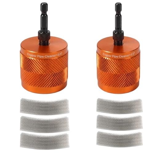 Image of Copper Pipe Cleaner Set 1/2" & 3/4" (with 6.35mm Hex Shank), with 6 Replaceable Brush Blades, Professional Tool to Remove Rust, Paint, Stains from Copper, Metal, Aluminum, Iron Pipes