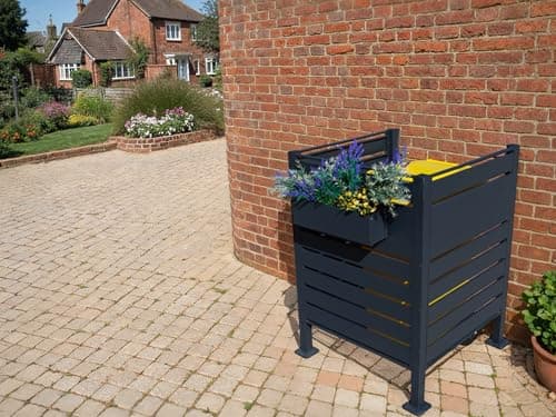 Image of Anthracite Galvanised Steel Wheelie Bin Screen - Modular U/L Configuration, 3-Panel Bin Hideaway, Weather-Resistant Outdoor Storage Solution