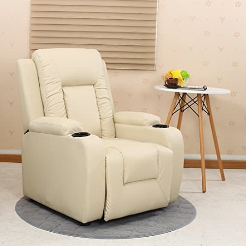 Image of More4Homes OSCAR BONDED LEATHER RECLINER w DRINK HOLDERS ARMCHAIR SOFA CHAIR RECLINING CINEMA (Cream)