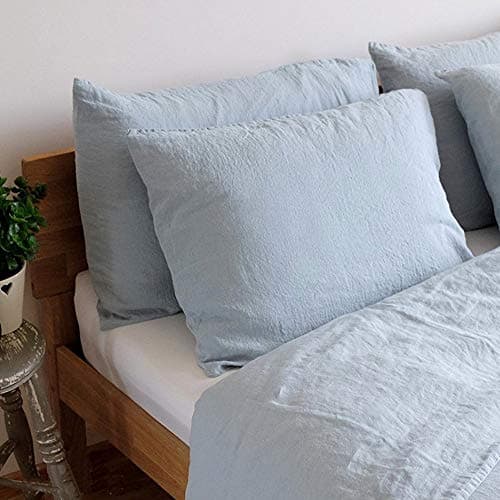 Image of Linen & Cotton Pillowcase ALICIA, 100% Stonewashed Linen - 50 x 70cm (Sky Blue)