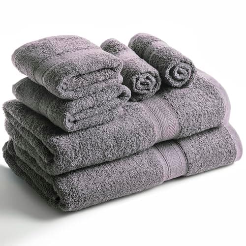 Image of SweetNeedle 6 Piece Towel Set - 2 Bath Towels, 2 Hand Towels and 2 Washcloths Cotton Daily Use Hotel Spa Quality Soft Highly Absorbent Quick Dry Light Weight (Charcoal Grey)