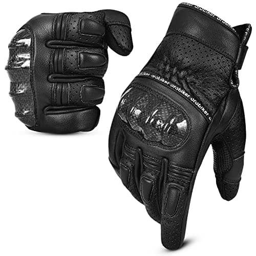 Image of Oro Biker Leather Motorbike Gloves Mens, Carbon Knuckle Touchscreen Motorcycle Gloves, Extra Grip Road Racing Riding Gloves (Black, M)