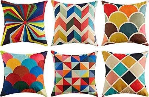 Image of TIDWIACE Set of 6 Color Cushion Cover Outdoor Furniture Decorative Linen - Throw Pillow case for Home Office Sofa Bedroom Car Garden, Double-sided printing Invisible Zipper 45x45cm/18x18 Inch