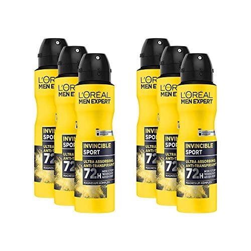 Image of L'Oréal Men Expert Invincible Sport Antiperspirant Deodorant Spray with 72H Dry Protection , Pack of 6 X 150 ml