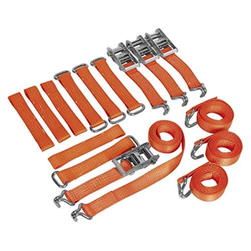 Image of Sealey Tdrwkit Car Transporter Ratchet Tie Down Wheel Kit 4Pc 50Mmx3Mtr 4500Kg