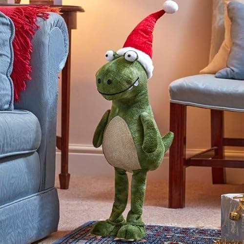 Image of Marco Paul Large 70cm Dinosaur Christmas Decoration Soft Plush T-Rex with Santa Hat Novelty Dino Xmas Décor Free Standing Indoor Ornament Festive Home Display Stocking Filler Gift