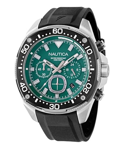 Image of Nautica Men's NCT Blue Sail Chronograph Watch, Black/Green/Silver, Modern