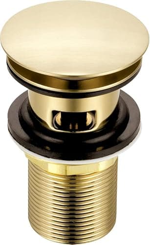 Image of Xcel Home Brushed Gold Click Clack Basin Waste | Slotted Pop Up Sink Plug | Dome Shaped Solid Brass | G 1 1/4" BSP | Luxury Bathroom Drain Replacement