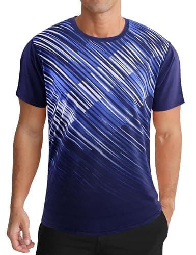 Image of APTRO Men’s T-Shirts Gym T Shirts for Men Moisture Wicking Athletic Breathable Running Tops Quick Dry Short Sleeve T-Shirt White Stripe Navy M