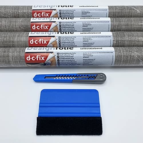 Image of Vinyl Warehouse 4 rolls of 67cm x 2m Sheffield Oak Grey d-c-fix Sticky Back Vinyl Furniture Wrap + Application Kit