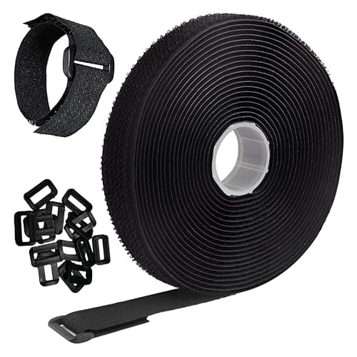 Image of Armiz 5m Adjustable Cable Straps with 25 Buckles - Reusable Fastening Cable Ties for Wire Management - Hook and Loop Securing Strap for Cable Tidy - Free Cut Length, Black