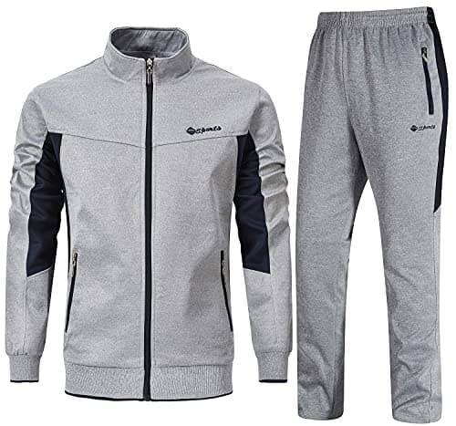 Image of Rdruko Mens Tracksuits Sets Running Jackets Joggers 2 Piece Casual Sweatsuits Sports Lounge Wear Navy and Light Grey XXL