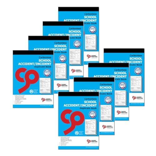 Image of Cherry Printers | Carbonless NCR | School Accident/Incident | Duplicate Book | for Pupils | GDPR Compliant | A5 (148 x 210 millimetres) | Loose Leaf Writing Shield | 50 Sets per Book | **8 Pack**