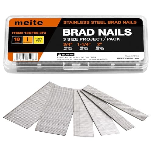 Image of meite 18 Gauge Stainless Steel Brad Nails, Assorted 3 Sizes (19 mm, 32 mm, 50 mm, 400 Per Size), 1200-Count, 18GA Brad Nails for Pneumatic & Electric Brad Nailers, Finish Nails for Multi-Project Use
