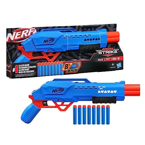 Image of Nerf Alpha Strike Big Cat DB-2 Blaster,Double-Barrel Blasting, Fires 2 Darts in a Row,Includes 8 Official Nerf Elite Darts,(F2463)