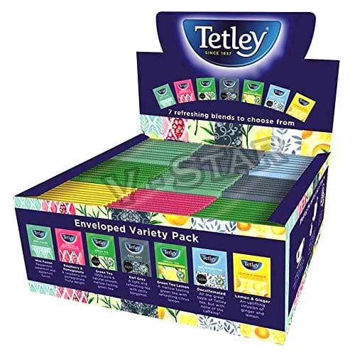 Image of TETLEY TAG ENVELOPED Variety Pack Tea Bags 7 Mixed Flavours / 90 Bags (1 Box)