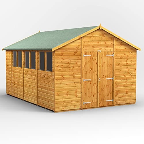 Image of Powersheds High Grade Premium Apex Garden Wooden Shed with Double Door, Security Features, PVC Window sills, made from 12mm extra thick Timber & Toughened Glass