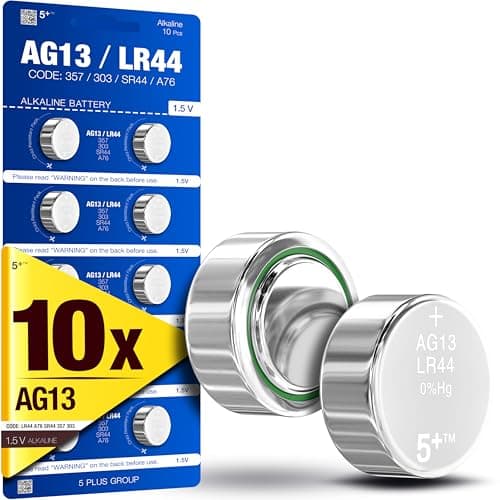 Image of LR44 AG13 A76 357 SR44 L1154 1.5V Alkaline Button Cell Batteries (10 Pack) – High Capacity Coin Batteries for Watches, Key Fobs, Toys & Small Electronics