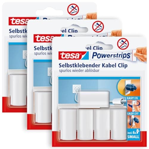 Image of tesa Powerstrips Cable Clip - Self-Adhesive Cable Clip - For Fixing Cables - Removable and Reusable - 3 x 5 Pieces - White