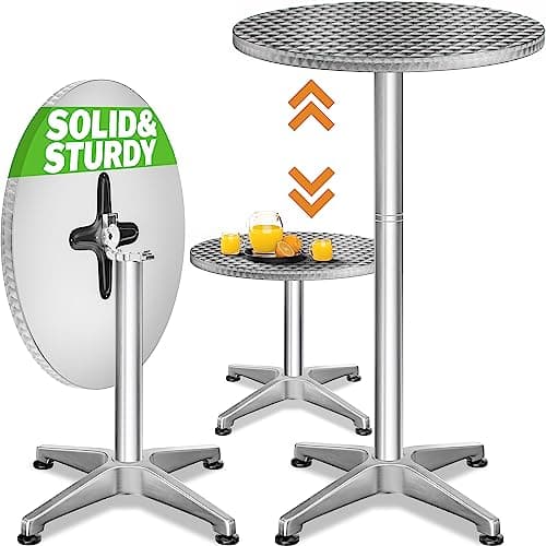 Image of CASARIA® Round Bar Table | 60 cm | Top Outdoor High Kitchen Dining | Breakfast | Bistro | Stainless Steel | Cocktail Drinks | Tall Garden Patio Counter Folding Pub Home