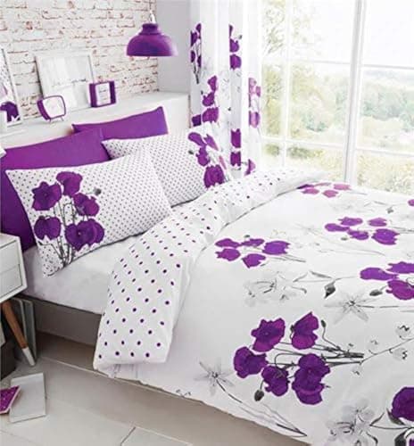 Image of Homemaker ® Purple poppy duvet cover bedding sets flower print quilt cover & pillow cases, 3 pieces (King)