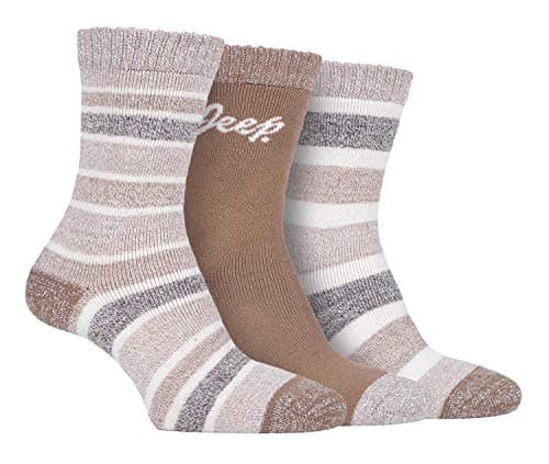 Image of Jeep - 3 Pairs Ladies Performance Polyester Heavy Duty Cushioned Hiking Boot Socks (4-8, Tan/Cream/Coffee)