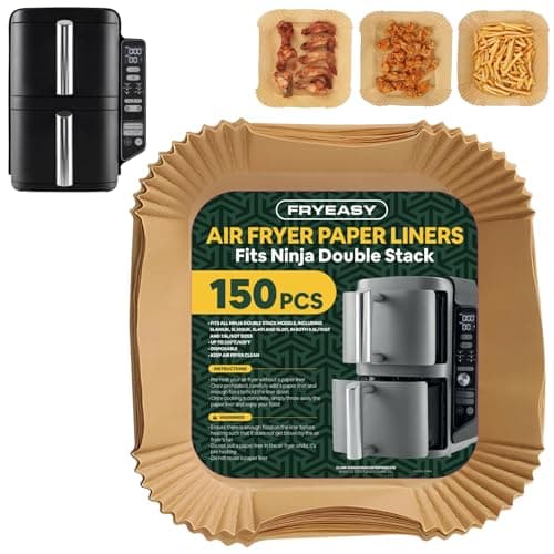 Image of FryEasy 150pcs Disposable Paper Air Fryer Liners for Ninja Air Fryer Double Stack, Ninja Double Stack Air Fryer Liners, Ninja Double Stack XL 9.5L Air Fryer SL400UK and 7.6l SL300UK