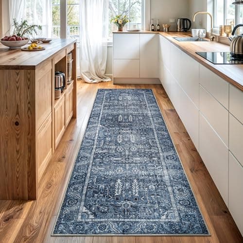 Image of Bloom Rugs Washable Non-Slip 10 ft Runner - Blue Traditional Runner for Entryway, Hallway, Bathroom, and Kitchen - Exact Size: 2.5' x 10'