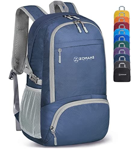 Image of ZOMAKE Lightweight Foldable Backpack, Packable Rucksack 30L Folding Small Back Pack Foldaway Ultralight Daypack for Women Men Travel Hiking Walking (Navy Blue)