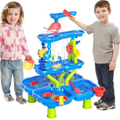 Image of Doloowee Water Table for Children, Sand and Water Play Table for Toddlers, Garden Outdoor Toys for Boys Girls 3 4 5 6 Years Old