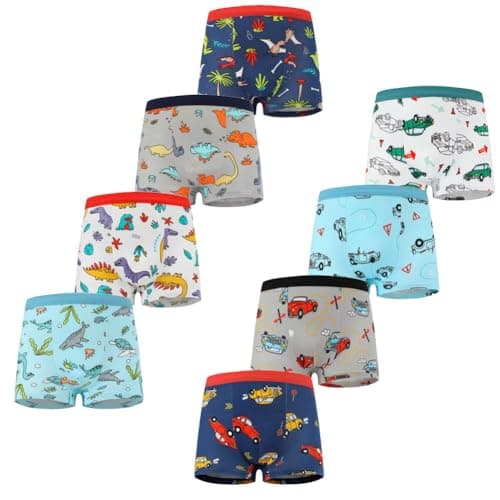 Image of FedMois Boys Knickers Cotton Boxer Briefs Underpants Underwear (Pack of 8), animals and dinosaurs, 3-5 Years