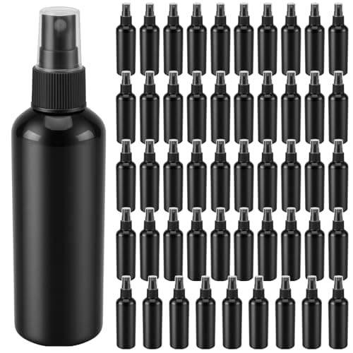 Image of CHEUNGR 50PCS 100ml Spray Bottles, Empty Fine Mist Plastic Mini Travel Bottle with Clear Caps, Refillable Black Atomiser Spray Bottle for Perfume Water Cosmetic