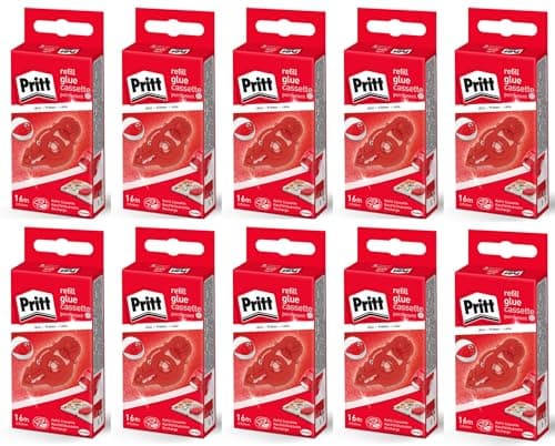 Image of Pritt 10 x Permanent Adhesive Tape Refills, Tape Length 16 m, Tape Width 8.4 mm, Pack of 10, Refill Cassette, Weiß