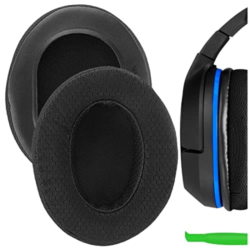 Image of Geekria Comfort Extra Thick Mesh Fabric Replacement Ear Pads for Turtle Beach Stealth 400, 500X, 700X, 420X, Ear Force XO SEVEN, XP500, PX5, PX4, X42 Headphones, Ear Cushions (Black)