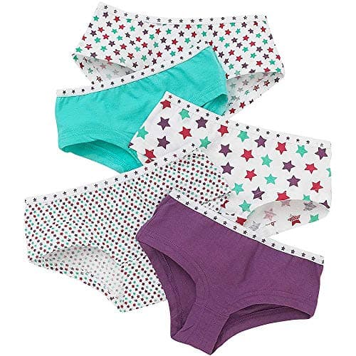 Image of Just Essentials Girls Back To School 5 Pack Cotton Star Print Hipster Briefs UK Seller - Turq-Purple - 11/12 Years