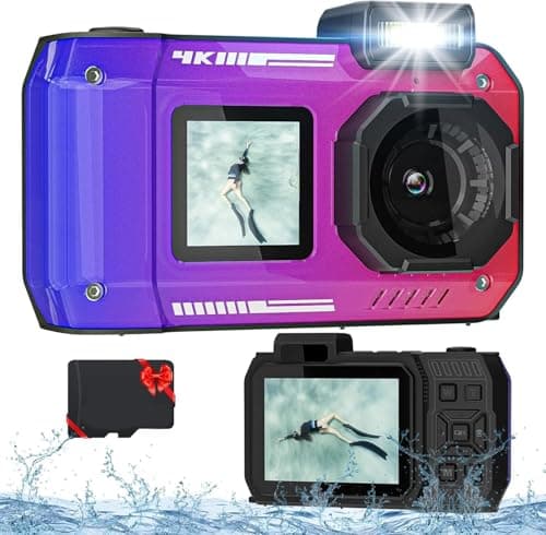 Image of fohoa 4K 33FT Digital Camera with 32G Card, 48MP Underwater Camera Waterproof Rugged Dustproof Shockproof for Snorkeling Diving, Selfie Dual-Screen Point and Shoot Digital Camera(Gradient Purple)