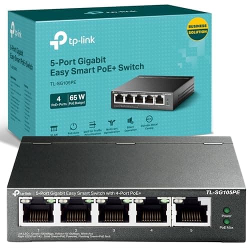 Image of TP-Link TL-SG105PE Managed 5-Port Gigabit PoE Network Switch, 4 Port PoE+ Ethernet Splitter Extenders up to 65W Power Budget, Support Network Monitoring, Traffic Prioritization, Auto Recovery, VLAN