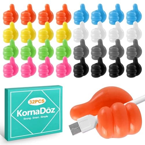Image of KornaDoz 6 Pack Creative Thumbs Up Wall Hooks, Self-Adhesive Silicone Thumb Holders for Desk, Cute & Fun Cord Cable Clips, Multi-Function Wire Organizer for Keys, Pencils, Charging Cables