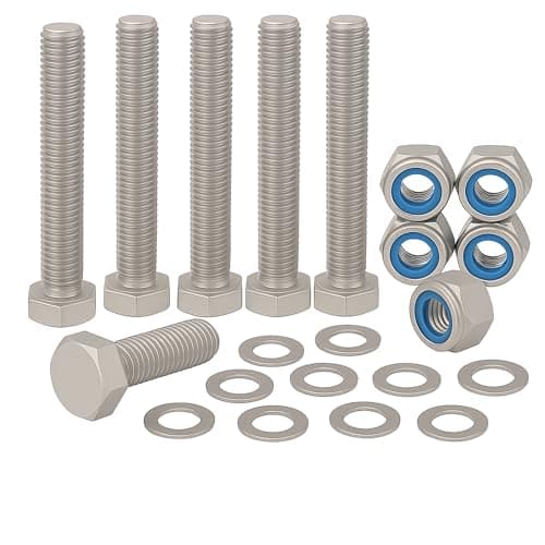 Image of M6 x 70mm Hex Head Nuts and Bolts and Washers Set (5PK) A2 Stainless Steel, Fully Threaded Hex Head Cap Screws For Construction, Automotive, Machinery