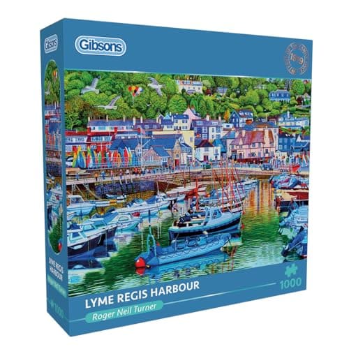 Image of Gibsons Lyme Regis Harbour 1000 Piece Jigsaw Puzzle for Adults - Boats & British Costal Arwork by Roger Turner - Premium Sustainable Puzzle Made in the UK/EU - Great Gift