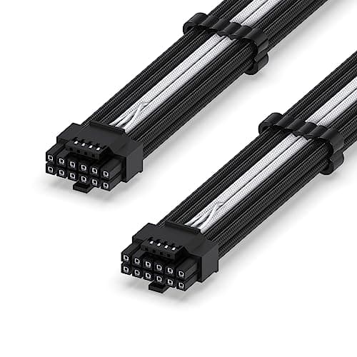 Image of EZDIY-FAB 16AWG PCI-e 5.0 12VHPWR PSU Sleeved Cable, 600W 12+4 Pin Male to 12+4 Pin Male Cable for RTX 3090Ti/4070Ti/4080/4090, 60cm/23.62in-Black White
