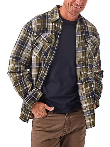 Image of Wrangler Authentics Men's Long Sleeve Sherpa Lined Shirt Jacket Button, Olive Sky, Medium