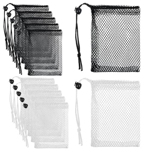 Image of Nogeqi 10 Pcs Small Mesh Bags Drawstring, Mini Mesh Storage Bags Nylon Small Drawstring Bag with Cord Lock, Mini Net Bag for Travel Stuff Organizing, 14.5x10 cm (Black, White)